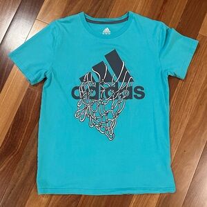 Adidas Kids XL 18/20 Turquoise Tee with Basketball Net Design- GUC